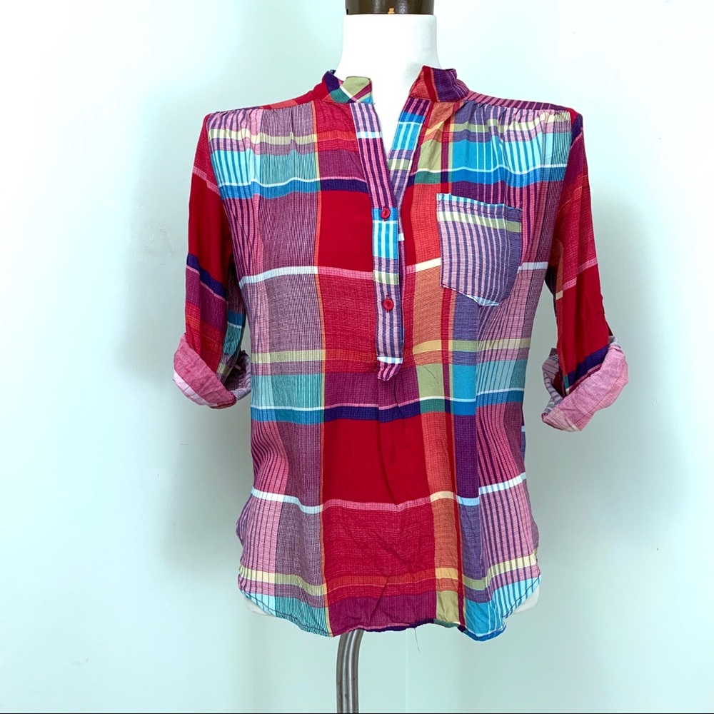 Bright berry plaid shirt